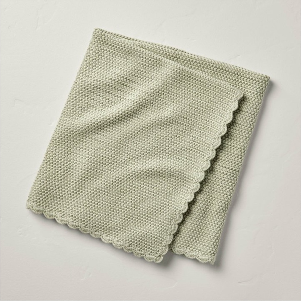 Hearth & Hand Magnolia Scalloped Trim Knit Baby Blanket Sage Green